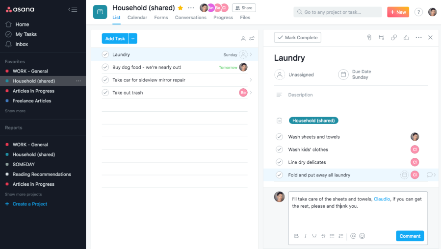 Asana task-management app with collaboration